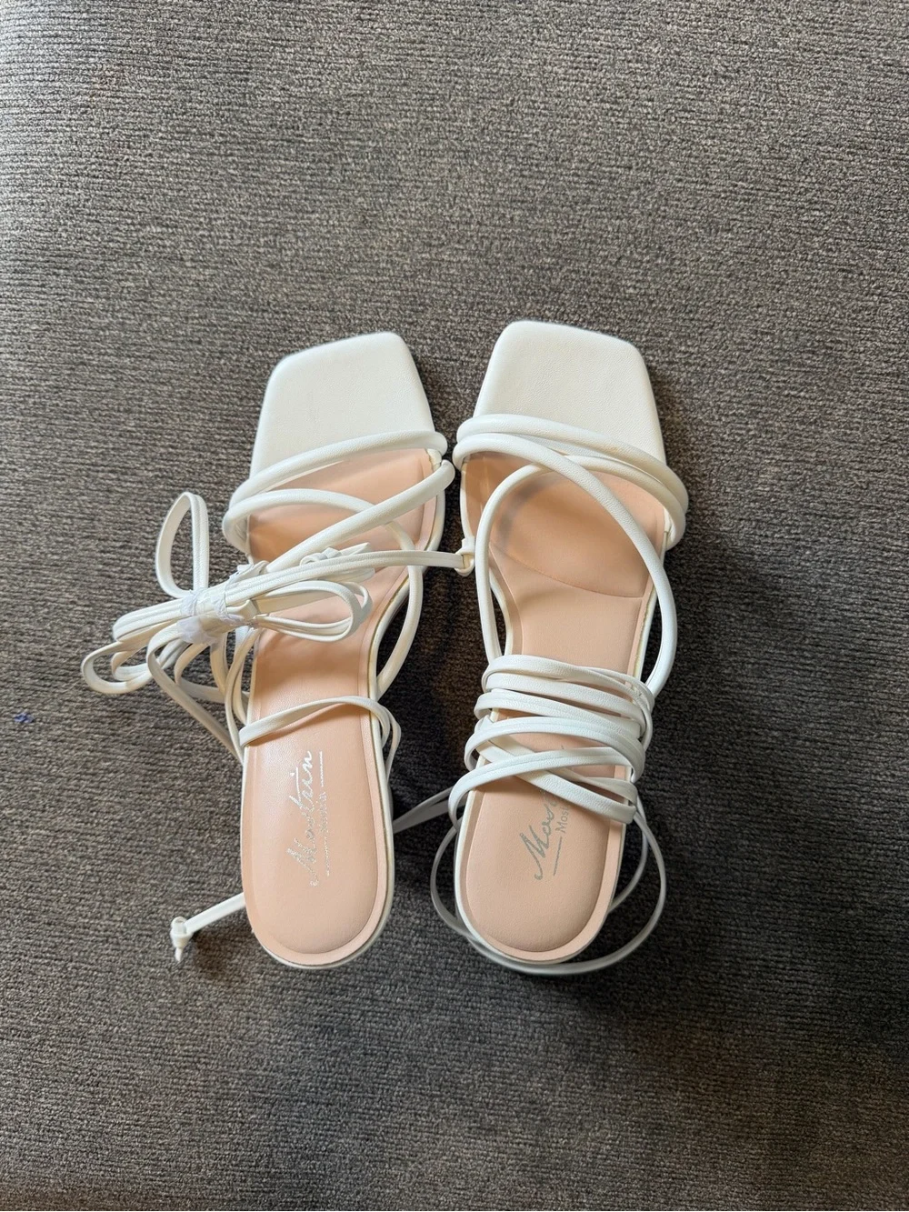 Strappy White Square-Toe Lace-Up Sandals
